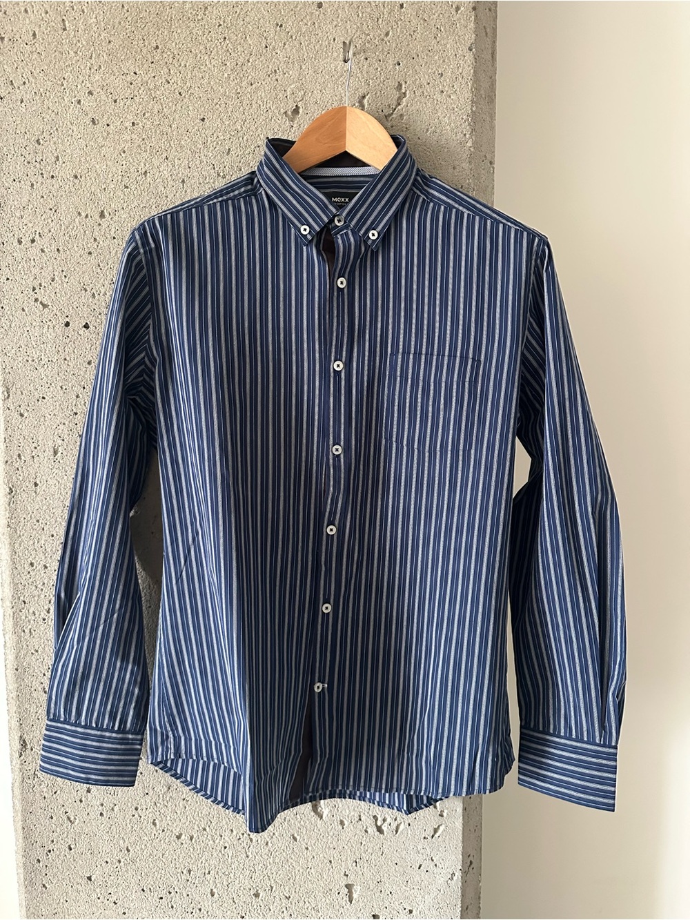 Mexx Navy and White Striped Button-Down Shirt 15 3/4